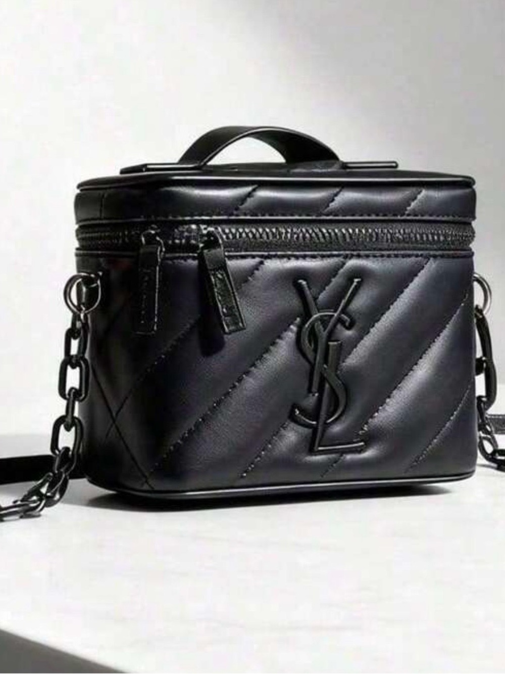 Saint Laurent Black Quilted cosmetic bag with Chain Strap